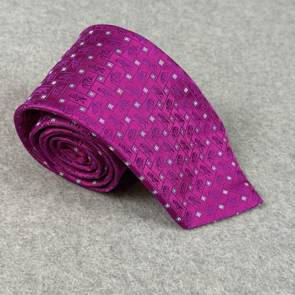 Vintage Jan Leslie Italy Silk Bulls Bears Wall Street Magenta Necktie‎ 58x3.25"